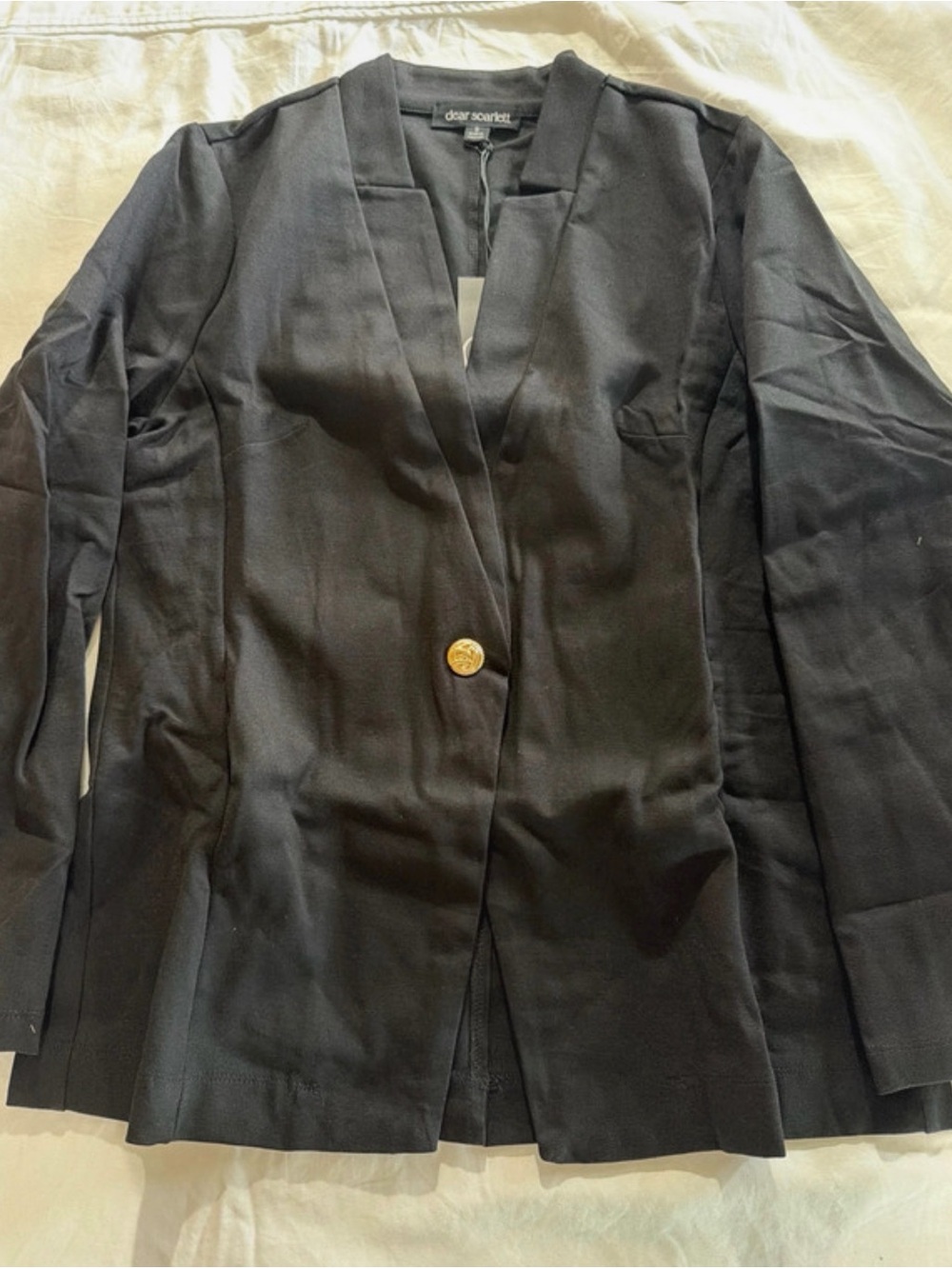 Scarlett Black Single-Button Notchless Blazer with Gold Button